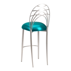 Silver Piazza Barstool with Metallic Teal Stretch Knit Cushion
