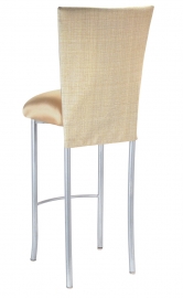 Parchment Linette 3/4 Barstool Cover with Toffee Stretch Knit Cushion on Silver Legs