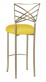 Gold Fanfare Barstool with Bright Yellow Knit Cushion