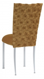 Gold Circle Ribbon Taffeta Chair Cover with Gold Velvet Cushion on Silver Legs