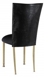 Black Croc Chair Cover with Black Stretch Knit Cushion on Gold Legs
