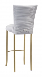 Chloe Silver Stretch Knit Barstool Cover with Rhinestone Accent Band and Cushion on Gold Legs