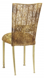 Gold Bella Fleur with Gold Lace Chair Cover and Gold Lace over Gold Stretch Knit Cushion