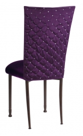 Purple Diamond Tufted Taffeta Chair Cover with Deep Purple Velvet Cushion on Mahogany Legs