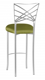 Silver Fanfare Barstool with Lime Satin Cushion