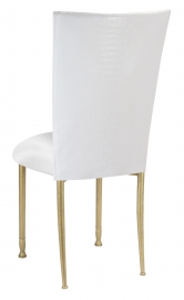 White Croc Chair Cover with White Stretch Knit Cushion on Gold Legs