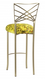 Gold Fanfare Barstool with Yellow Paint Splatter Knit Cushion