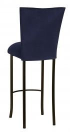 Navy Blue Suede Barstool Cover and Cushion on Brown Legs