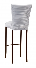 Chloe Silver Stretch Knit Barstool Cover with Rhinestone Accent Band and Cushion on Brown Legs