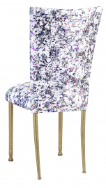 White Paint Splatter Chair Cover and Cushion on Gold Legs