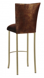 Bronze Croc Barstool Cover with Chocolate Suede Cushion on Gold Legs