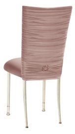 Chloe Blush Stretch Knit Chair Cover with Jewel Band and Cushion on Ivory Legs