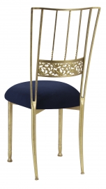 Gold Bella Fleur with Navy Suede Cushion