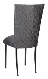 Charcoal Diamond Tufted Taffeta Chair Cover with Charcoal Suede Cushion on Black Legs