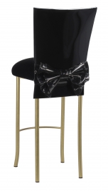 Black Patent Barstool Cover with Bow Belt and Cushion on Gold Legs