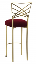Gold Fanfare Barstool with Cranberry Velvet Cushion