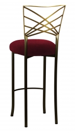 Two Tone Gold Fanfare Barstool with Cranberry Velvet Cushion