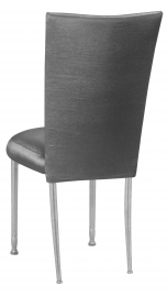 Charcoal Taffeta Chair Cover with Boxed Cushion on Silver Legs