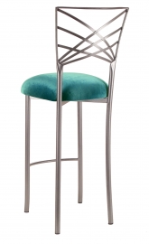 Silver Fanfare Barstool with Turquoise Velvet Cushion