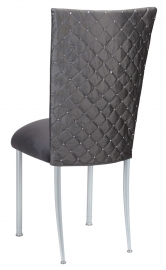 Charcoal Diamond Tufted Taffeta Chair Cover with Charcoal Suede Cushion on Silver Legs