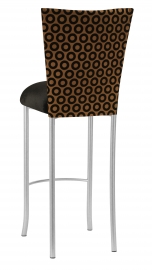 Chocolate Suede with Black Chenille Circle Barstool Cover and Black Velvet Cushion on Silver Legs