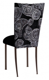 Black Swirl Velvet Chair Cover with Black Velvet Cushion on Brown legs