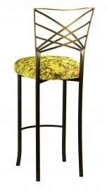 Two Tone Fanfare Barstool with Yellow Paint Splatter Knit Cushion