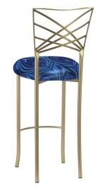 Gold Fanfare Barstool with Blue and Purple Peacock Knit Cushion