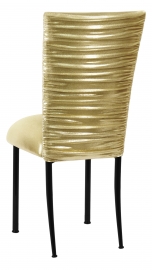 Chloe Metallic Gold Stretch Knit Chair Cover and Cushion on Black Legs