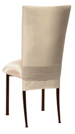 Champagne Dupioni Chair Cover with Champagne Bengaline Cushion on Brown Legs