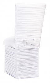 Chloe White Stretch Knit Chair Cover with Rhinestone Accent Band, Cushion and Skirt