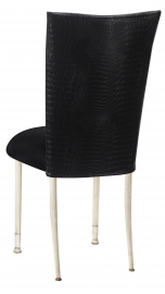 Matte Black Croc Chair Cover with Black Stretch Knit Cushion on Ivory Legs