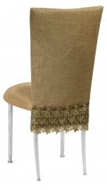 Burlap Flamboyant 3/4 Chair Cover with Camel Suede Cushion on Silver Legs