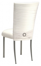 Chloe White Stretch Knit Chair Cover, Jewel Band and Cushion on Silver Legs