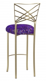 Gold Fanfare Barstool with Purple Paint Splatter Knit Cushion