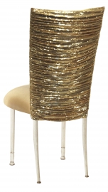 Gold Bedazzled Chair Cover with Gold Stretch Knit Cushion on Ivory Legs