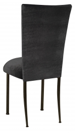 Charcoal Velvet Chair Cover on Brown Legs 
