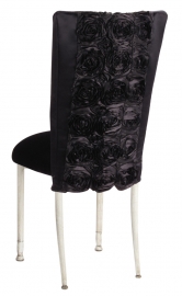 Black Rosette Chair Cover with Black Velvet Cushion on Ivory Legs