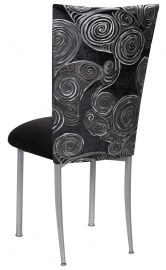 Black Swirl Velvet Chair Cover with Black Suede Cushion on Silver Legs