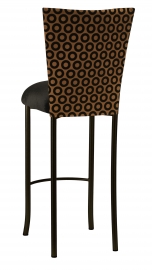 Chocolate Suede with Black Chenille Circle Barstool Cover and Black Velvet Cushion on Brown Legs