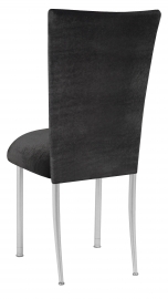 Charcoal Velvet Chair Cover on Silver Legs