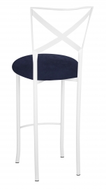 Simply X White Barstool with Navy Blue Suede Cushion
