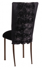 Black Rosette Chair Cover with Black Velvet Cushion on Brown Legs