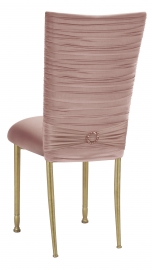 Chloe Blush Stretch Knit Chair Cover with Jewel Band and Cushion on Gold Legs