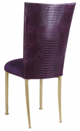 Purple Croc Chair Cover with Eggplant Velvet Cushion on Gold Legs