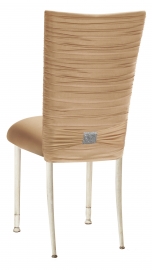 Chloe Beige Stretch Knit Chair Cover with Rhinestone Accent and Cushion on Ivory Legs