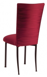 Chloe Cranberry Stretch Knit Chair Cover and Cushion on Brown Legs