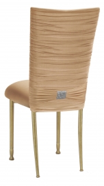 Chloe Beige Stretch Knit Chair Cover with Rhinestone Accent and Cushion on Gold Legs