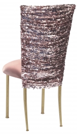 Blush Bedazzled Chair Cover and Blush Stretch Knit Cushion on Gold Legs