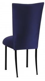 Navy Stretch Knit Chair Cover with Cushion on Black Legs